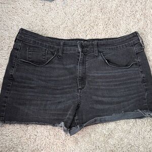 Classic Light Washed Black Denim Shorts